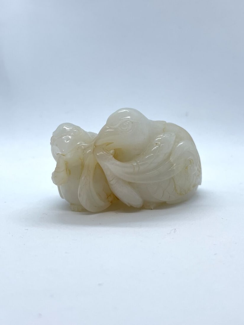A WHITE JADE CARVING OF DOUBLE QUAILS 19th/20th century - 4