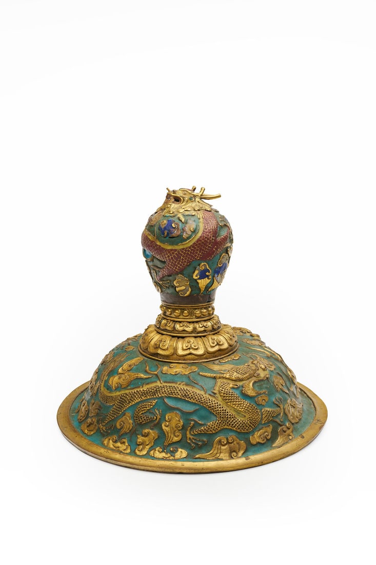 A CLOISONNÉ AND REPOUSSÉ 'DRAGON' COVER FOR AN INCENSE BURNER Qing Dynasty (1 of 1)