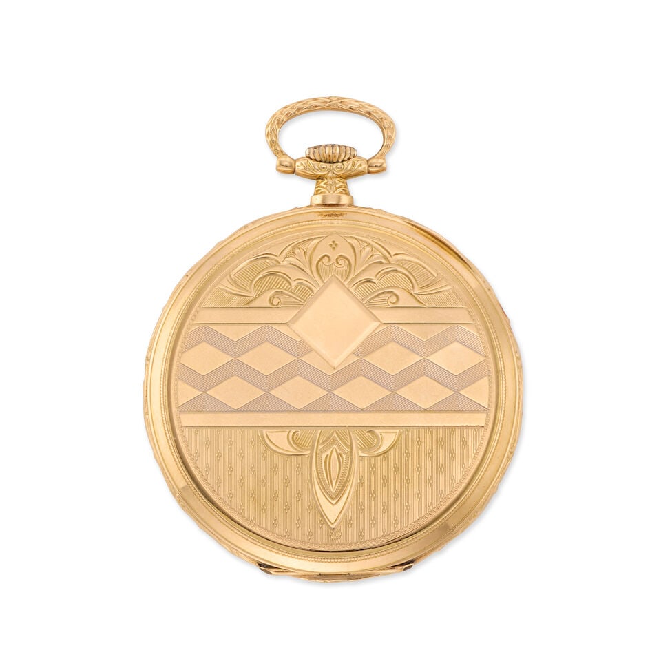 An 18K gold keyless wind open face pocket watch with Mother of Pearl dial London Import mark for... - 3