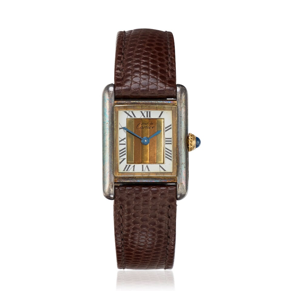 Cartier. A lady's gold plated silver quartz rectangular wristwatch 5057001, Circa 1990 (1 of 3)