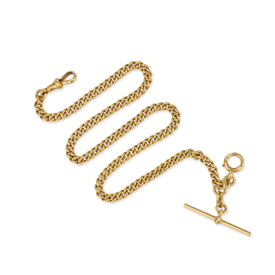 An 18K gold watch chain Circa 1900: An 18K gold watch chain Date: Circa 1900 For further information on this lot please visit Bonhams.com For further information about this lot please visit the lot listing