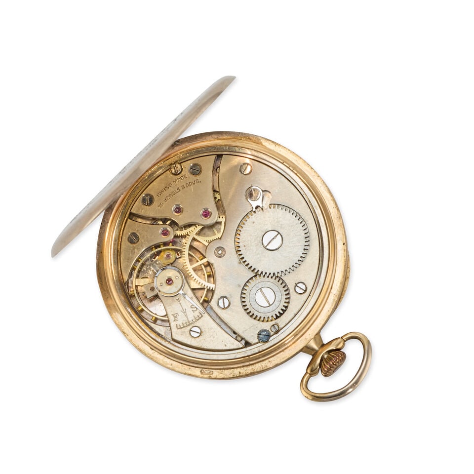 A 9K gold keyless wind open face pocket watch Glasgow Import mark for 1929 - 2