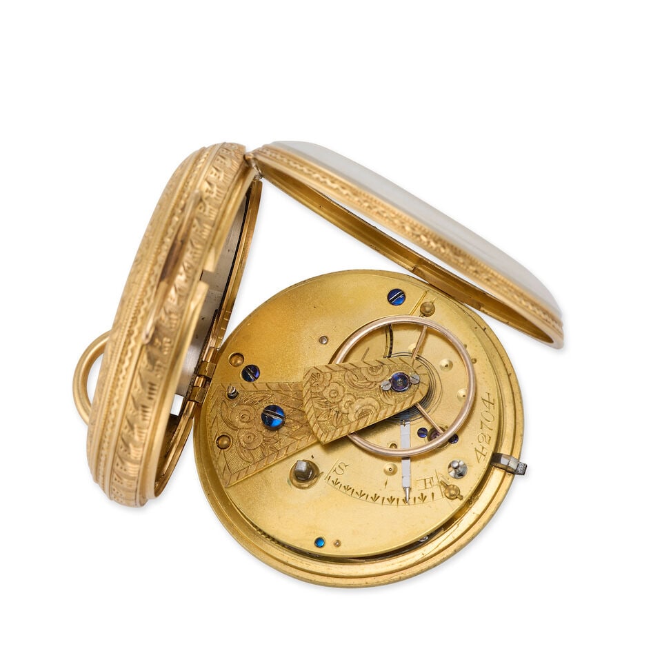 An 18K gold key wind open face pocket watch London Hallmark for 1873 - 3