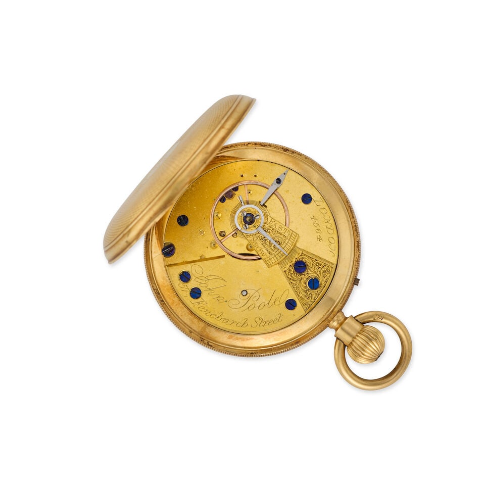 John Poole, 57 Fenchurch Street, London. An 18K gold keyless wind open face pocket watch London ... - 3