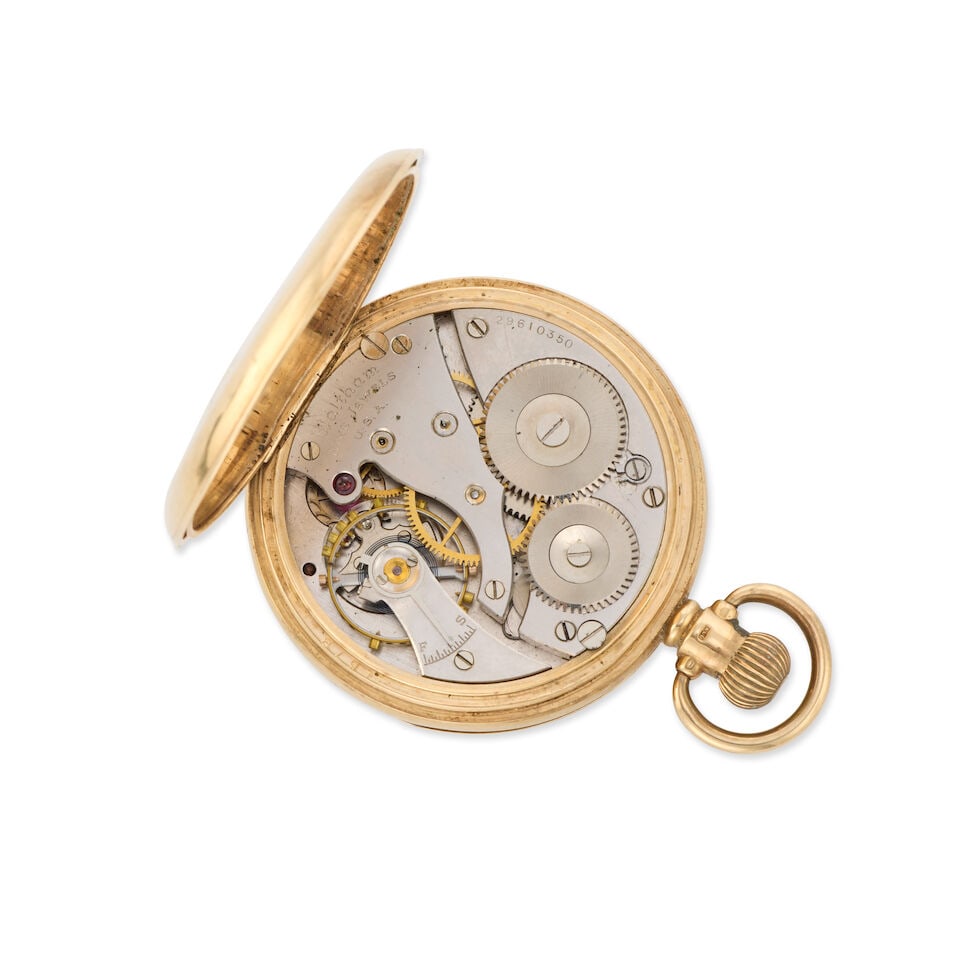 Waltham. A 9K gold keyless wind full hunter pocket watch Birmingham Hallmark for 1913 - 3
