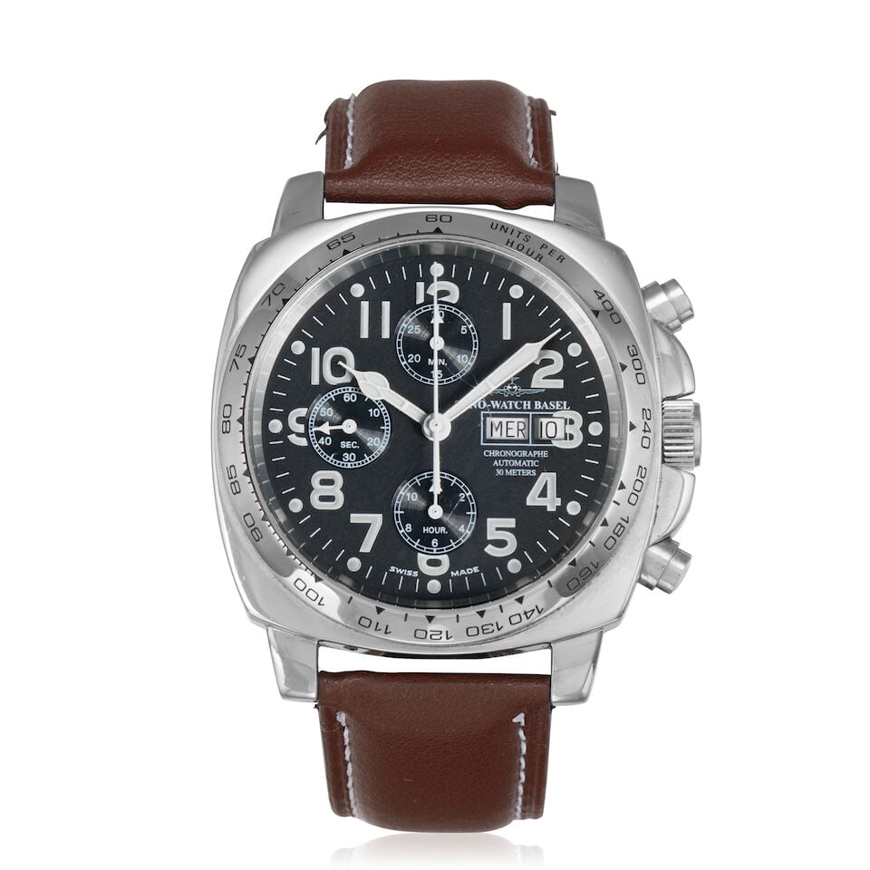 Zeno-Watch Basel. A stainless steel automatic chronograph calendar wristwatch Square Pilot Chro... (1 of 3)