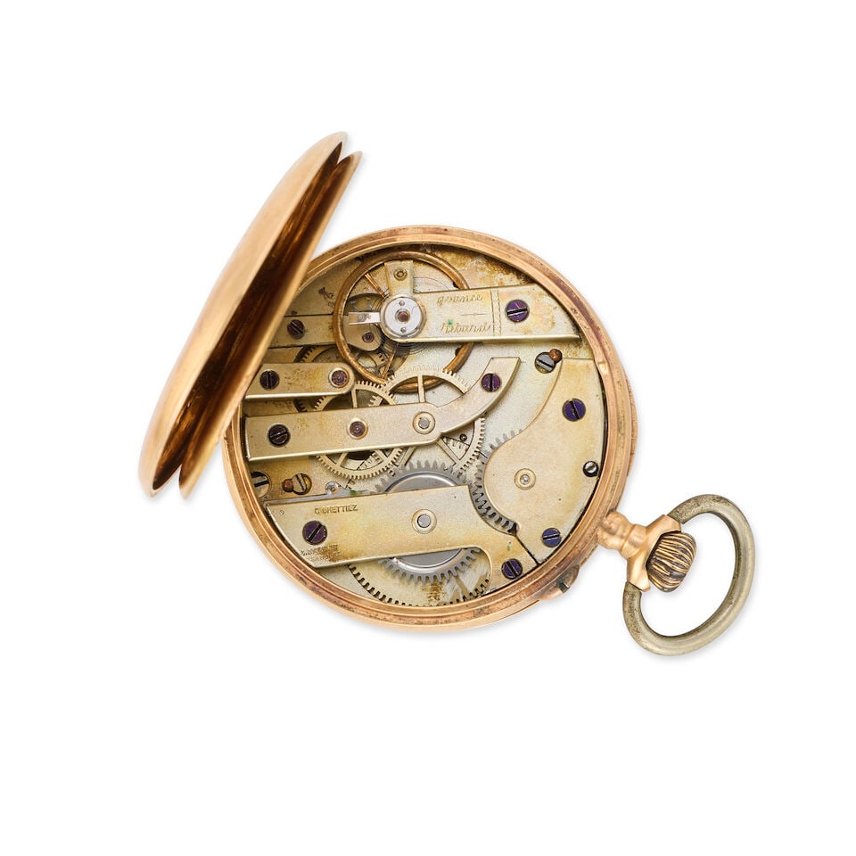 G. Crettiez. A continental gold keyless wind open face pocket watch Circa 1900 - 6