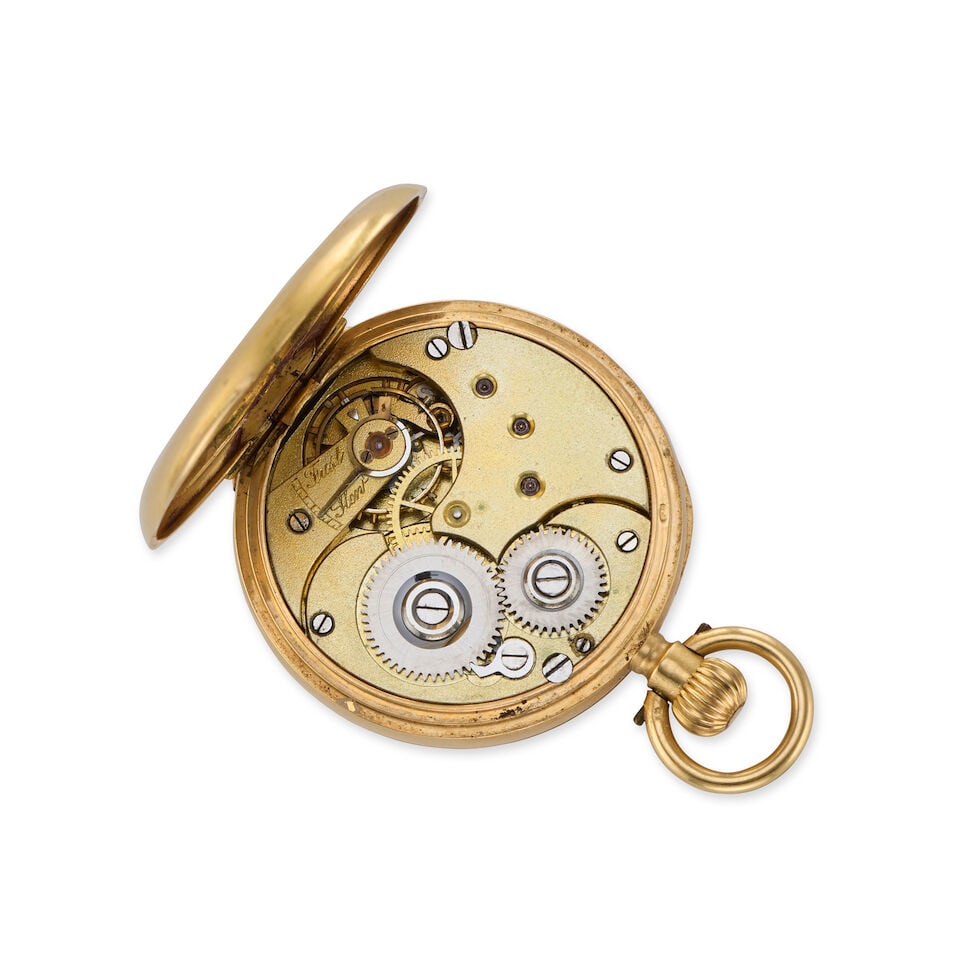 Weir & Sons, 5 Grafton Street, Dublin. An 18K gold keyless wind open face pocket watch Circa 190 - 4