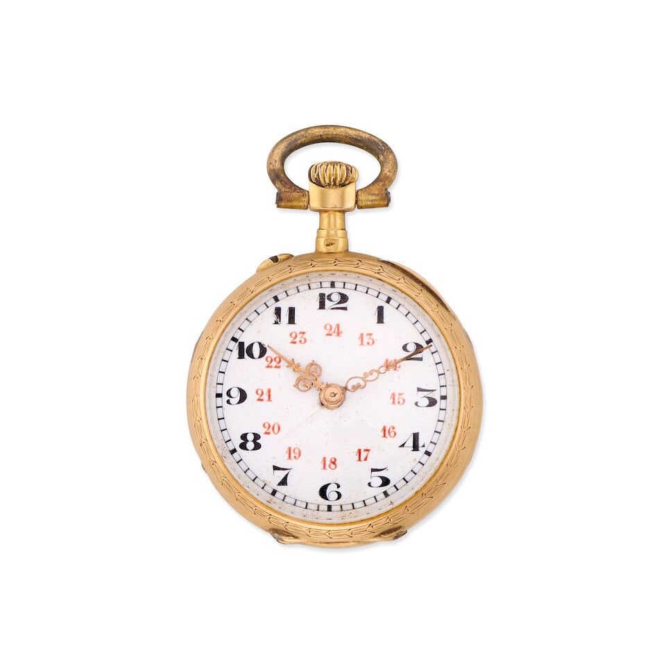 H.Chapus, 86 Rue de Rivoli, Paris. A continental gold keyless wind open face pocket watch Circa ... (1 of 3)
