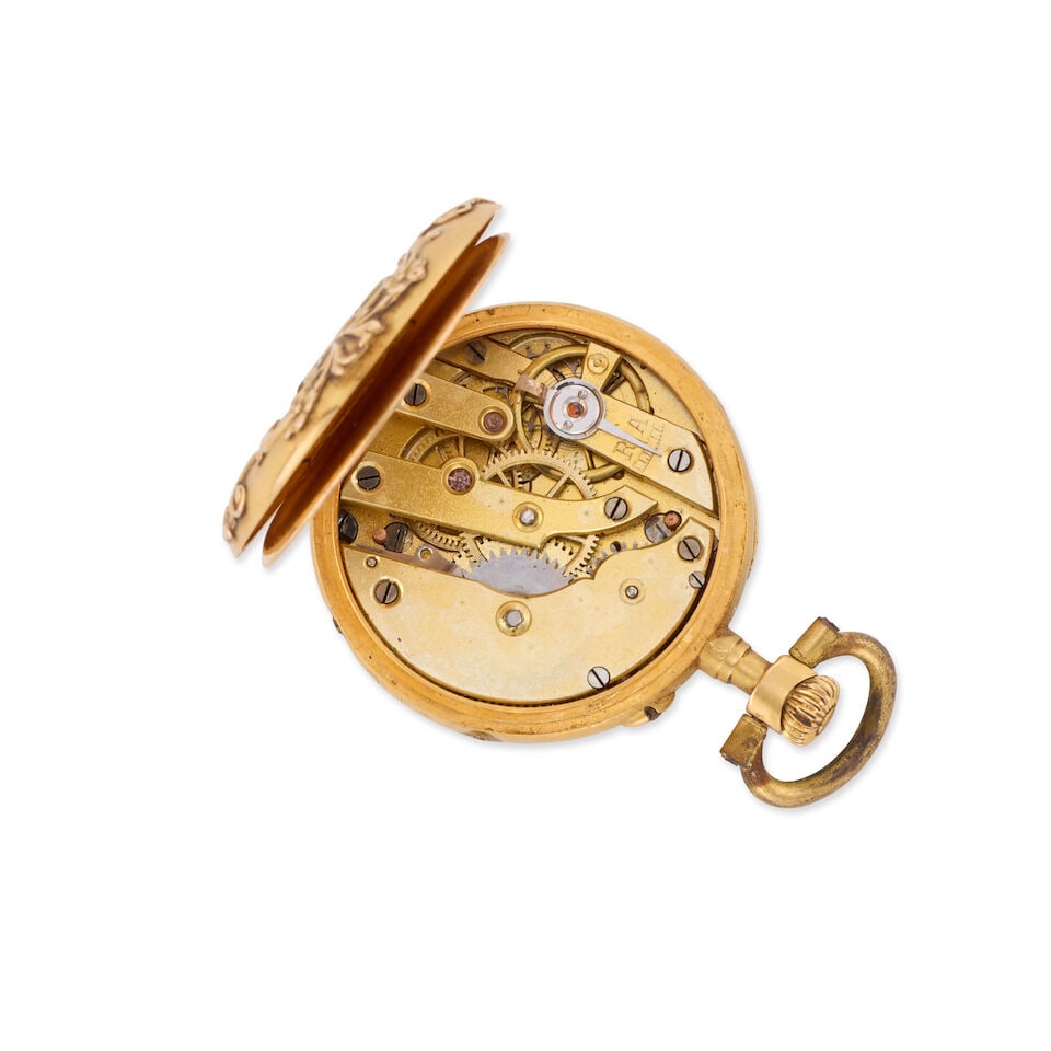 H.Chapus, 86 Rue de Rivoli, Paris. A continental gold keyless wind open face pocket watch Circa ... - 2