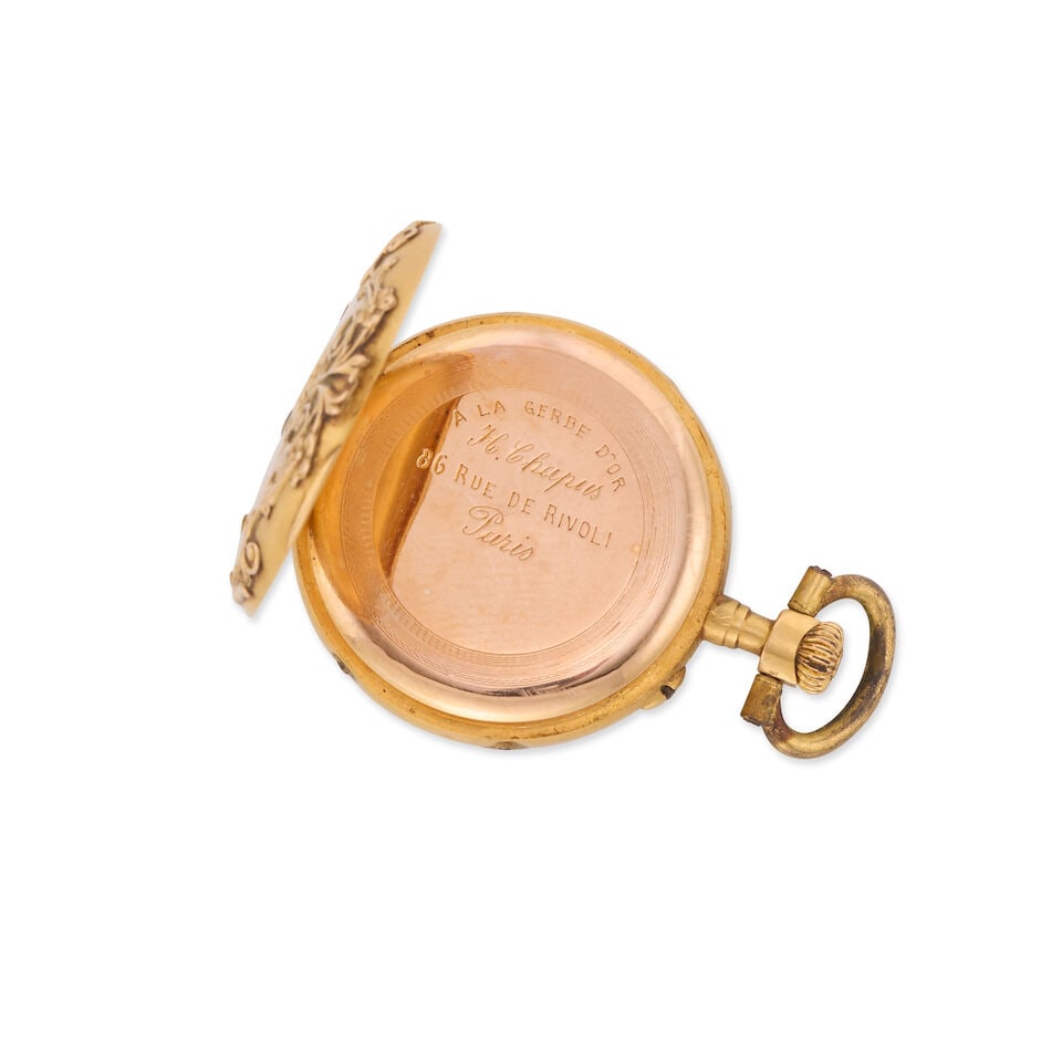 H.Chapus, 86 Rue de Rivoli, Paris. A continental gold keyless wind open face pocket watch Circa ... - 3