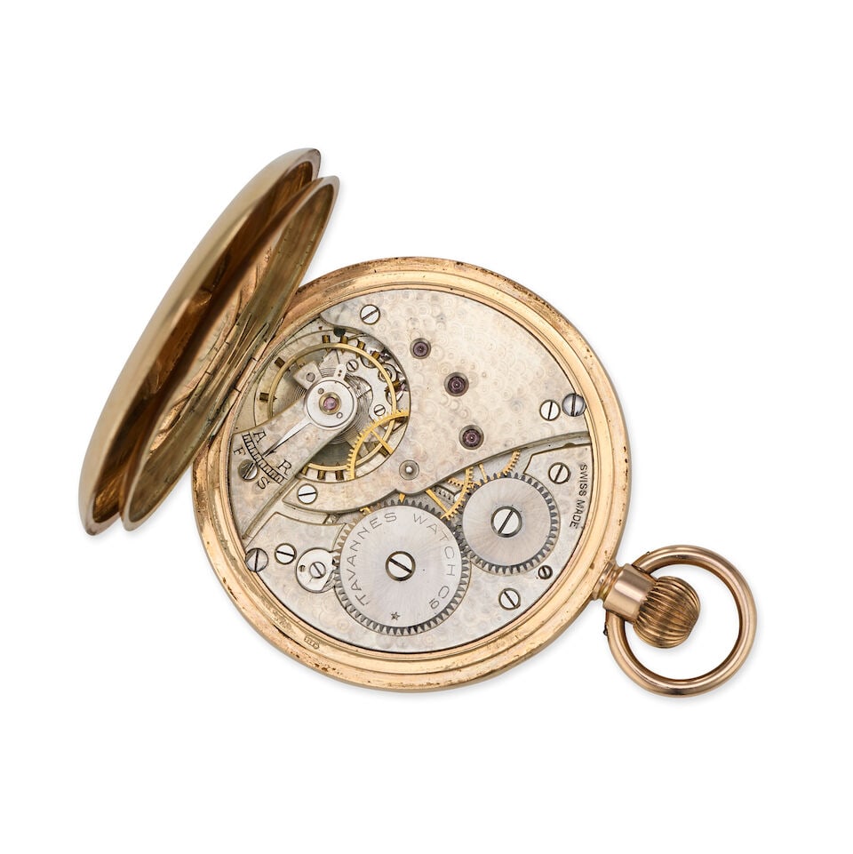 Tavannes Watch Co. A 9K gold keyless wind full hunter pocket watch London Import mark for 1919 - 4
