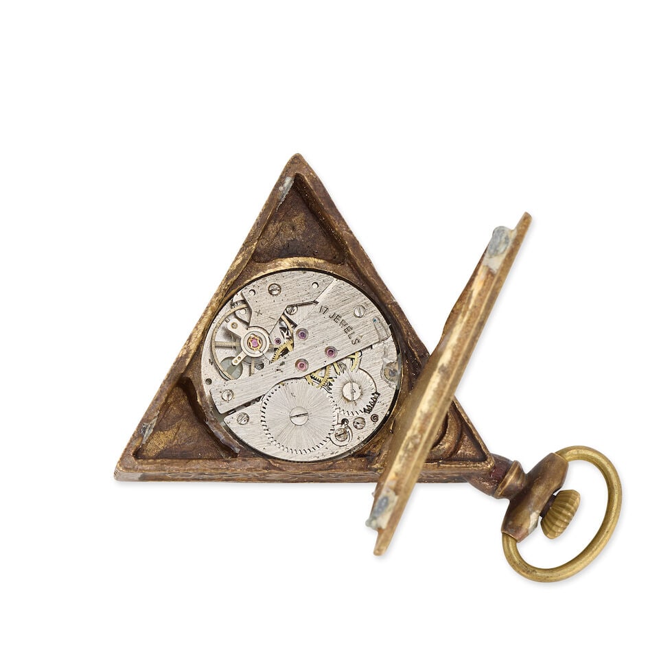 Hiram. A gilt metal keyless wind Masonic style triangular pocket watch Circa 1990 - 3