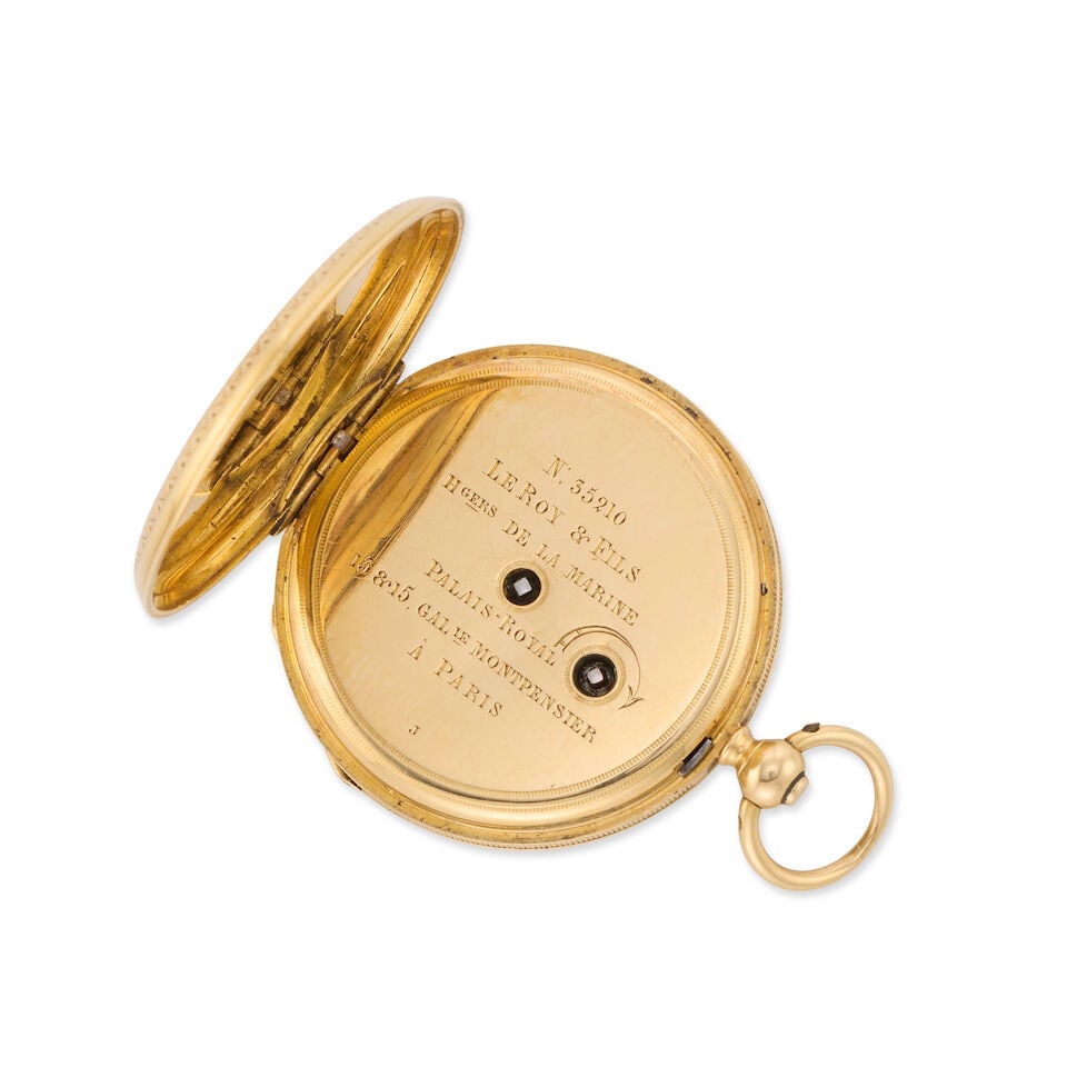 Le Roy & Fils. A continental gold and enamel diamond set keyless wind open face pocket watch Cir - 2