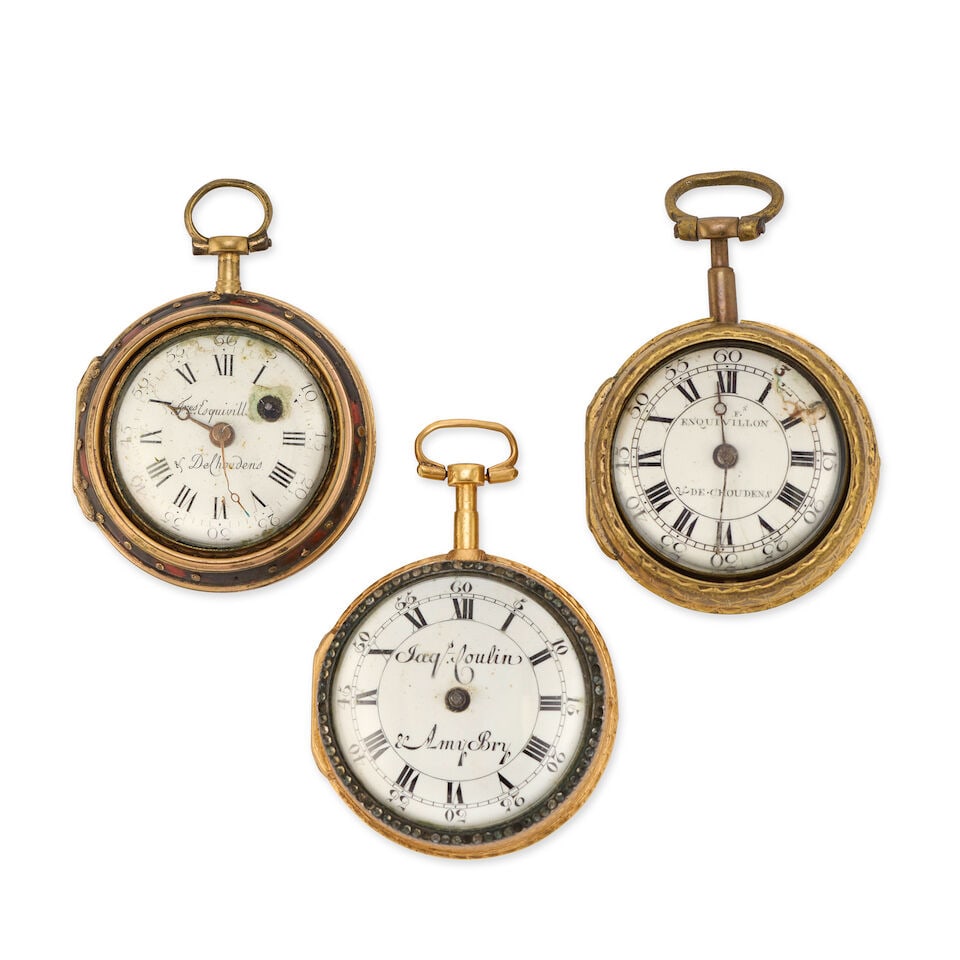 A lot of three gilt metal pocket watches to include an underpainted horn example (3) Various dates (1 of 3)