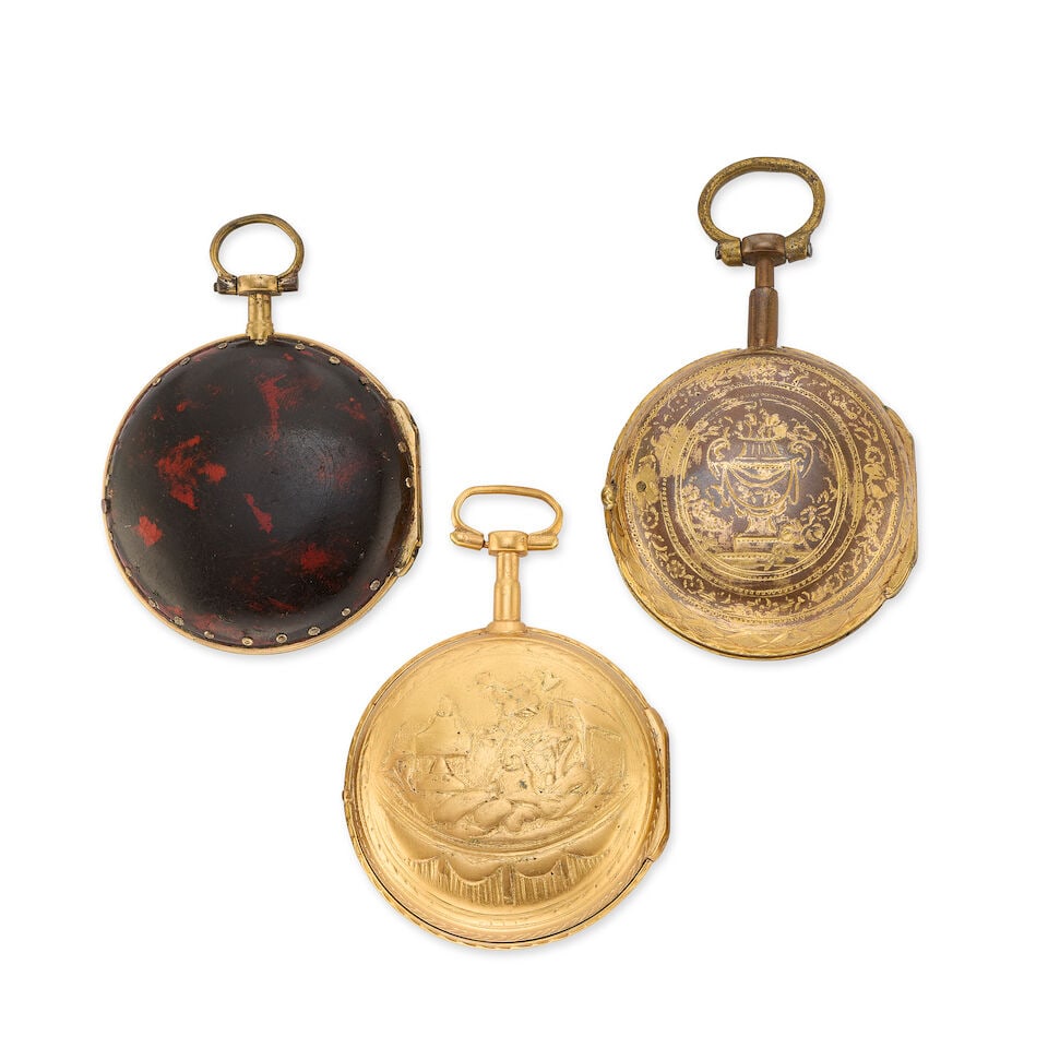 A lot of three gilt metal pocket watches to include an underpainted horn example (3) Various dates - 2