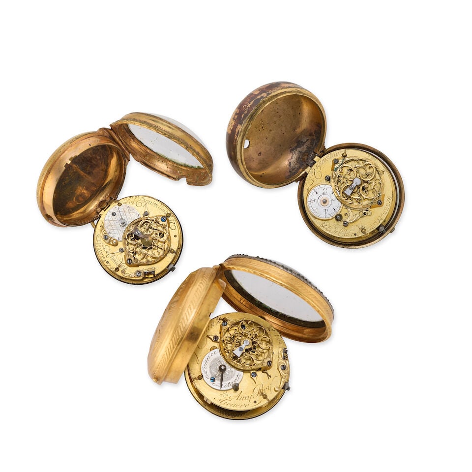 A lot of three gilt metal pocket watches to include an underpainted horn example (3) Various dates - 3