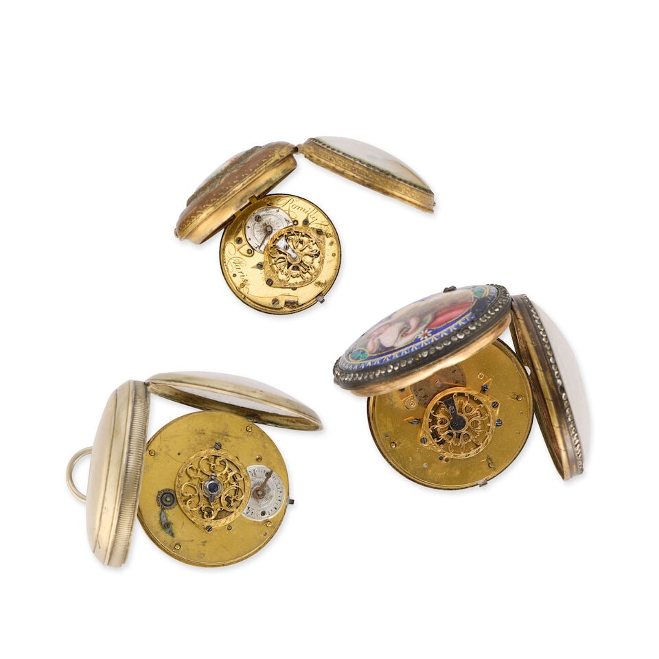A lot of three gilt pocket watches with enamel portraits (3) Various dates - 2