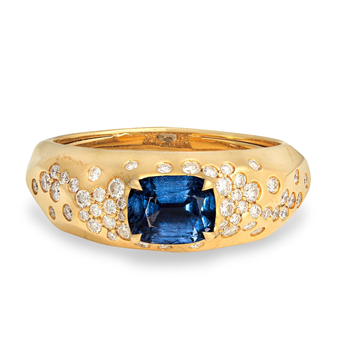 KAT FLORENCE: SPINEL AND DIAMONG RING: KAT FLORENCE: SPINEL AND DIAMONG RINGSet with a cushion-shaped spinel weighing 1.09 carats, to a surround of brilliant-cut diamonds, mounted in 18 carat gold, signed Kat Florence, maker's mark KF,