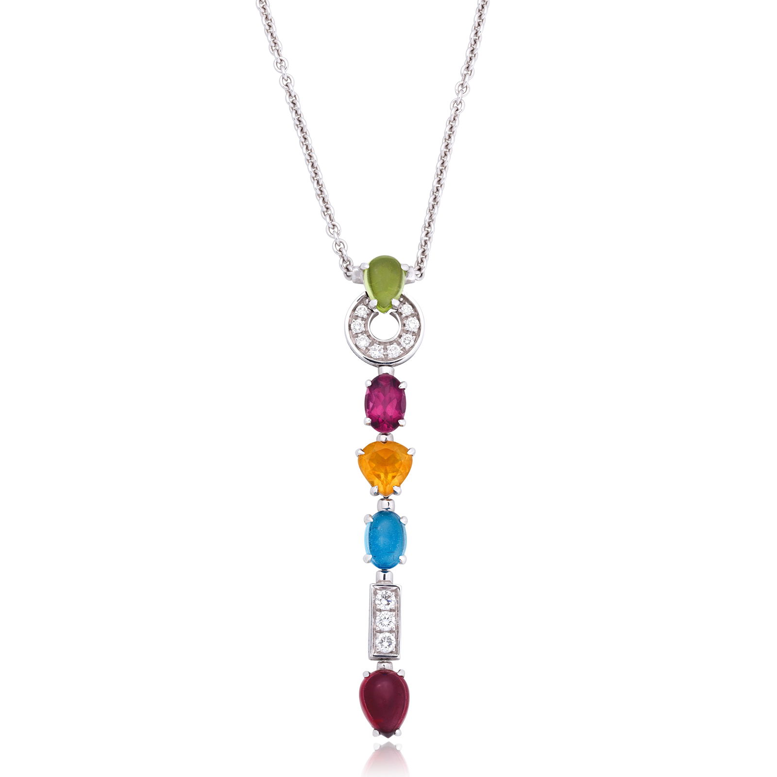 BULGARI: GEM-SET AND DIAMOND 'ALLEGRA' NECKLACE: BULGARI: GEM-SET AND DIAMOND 'ALLEGRA' NECKLACEThe articulated pendant set with brilliant-cut diamonds and vari-cut gemstones including peridot, blue topaz, citrine and tourmaline, mounted in 18