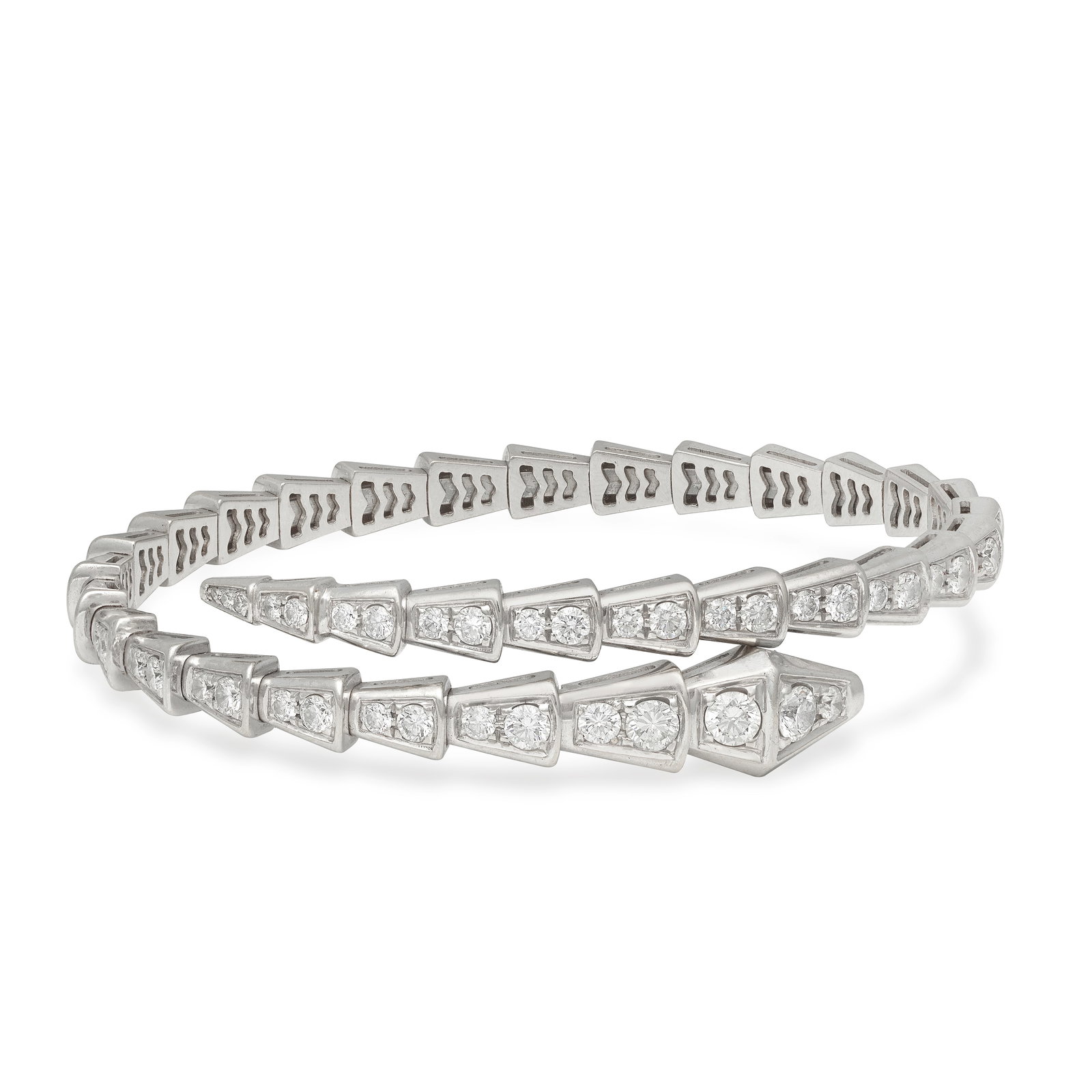 BULGARI: DIAMOND 'SERPENTI VIPER' BANGLE: BULGARI: DIAMOND 'SERPENTI VIPER' BANGLEDesigned as a snake, set throughout with brilliant-cut diamonds, signed Bulgari, diamonds approx. 2.80cts total, inner circumference approx. 16.5cm