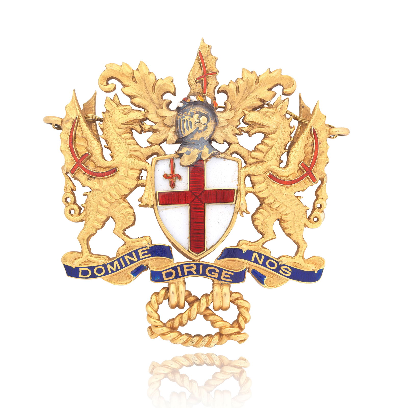 HICKLENTON & PHILLIPS: BADGE OF THE CITY OF LONDON, 1940: HICKLENTON & PHILLIPS: BADGE OF THE CITY OF LONDON, 1940 Cast as the Coat of Arms of the City of London, applied with blue, white and red enamel, the blue ribbon bearing the motto DOMINE DIRIGE NOS ('