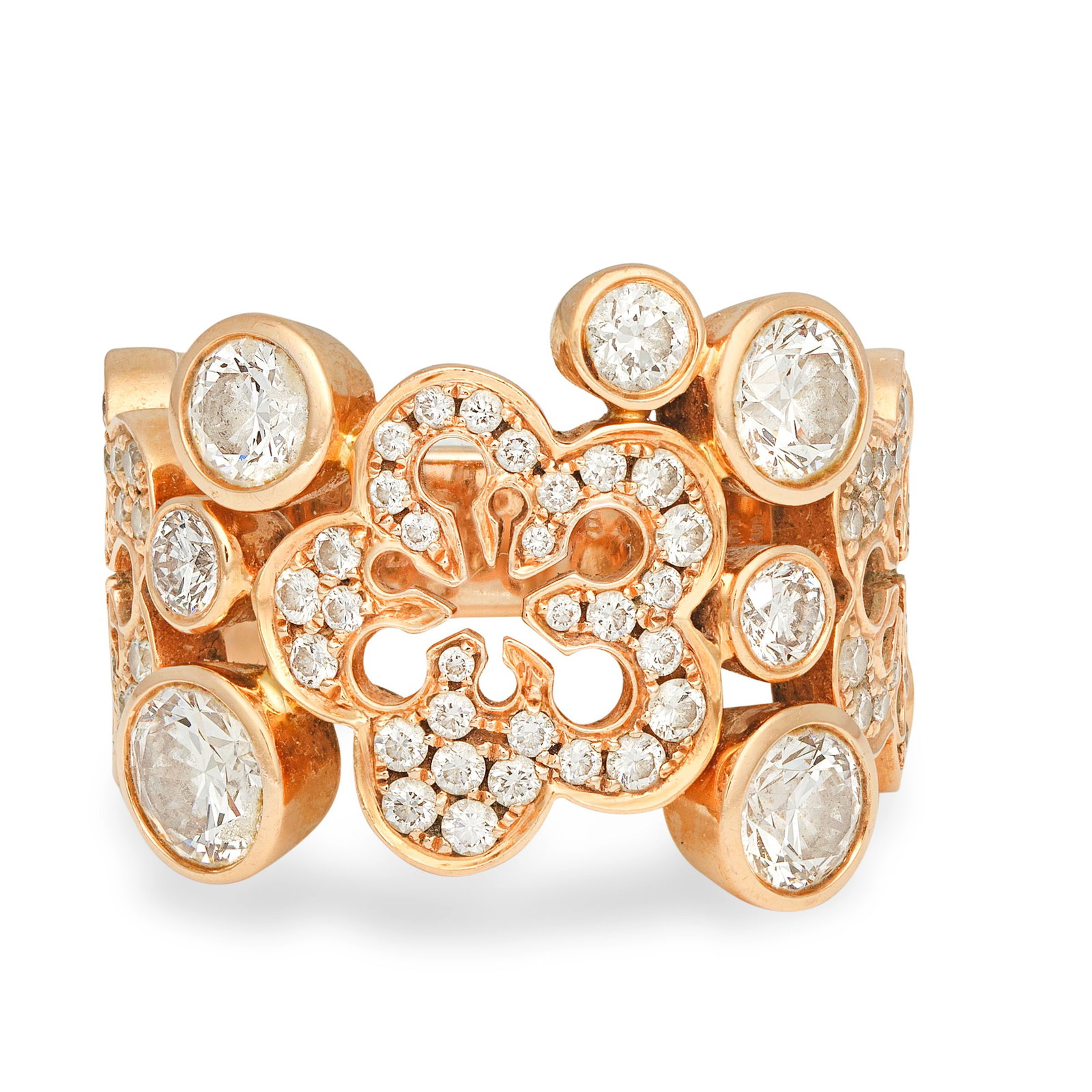 BOODLES: DIAMOND 'BLOSSOM' RING, 2015: BOODLES: DIAMOND 'BLOSSOM' RING, 2015Of openwork design, set throughout with brilliant-cut diamonds, mounted in 18 carat rose gold, signed Boodles, numbered 0115P0797, maker's mark B&D, London