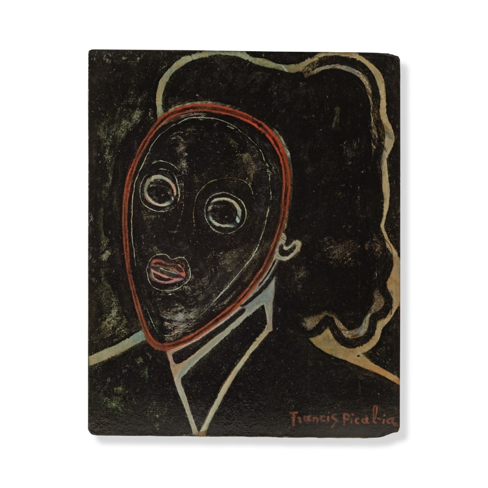 FRANCIS PICABIA (1879-1953) Masque: FRANCIS PICABIA (1879-1953) Masque signé 'Francis Picabia' (en bas à droite) huile sur carton Peint vers 1939 signed 'Francis Picabia' (lower right) oil on cardboard Painted circa 1939