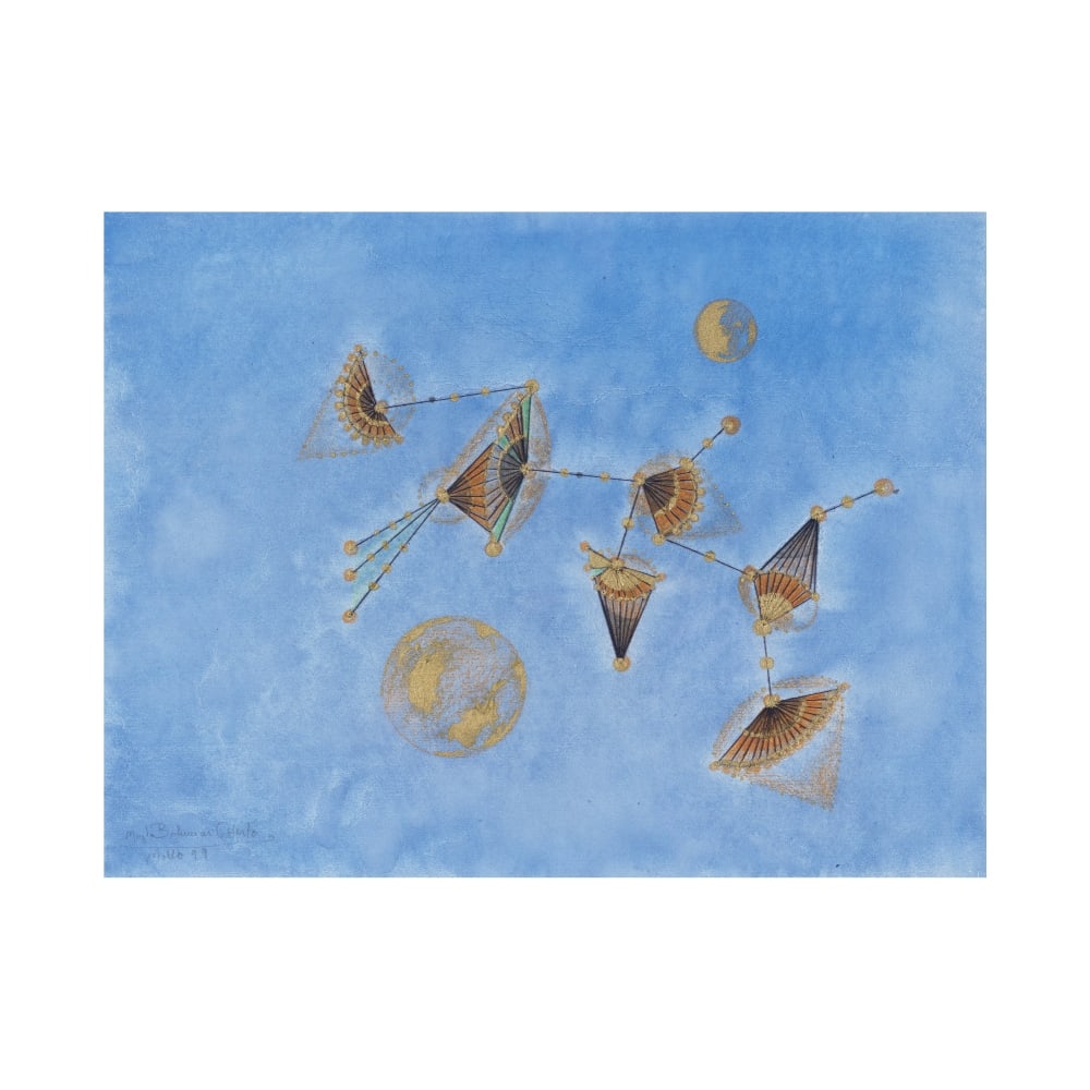 MAGDA BOLUMAR CHERTO (N. 1936) Sans titre: MAGDA BOLUMAR CHERTO (N. 1936) Sans titre signé, daté et inscrit 'Magda Bolumar Cherto Molló 99' (en bas à gauche) acrylique, aquarelle, pastel gras et fil sur papier Peint en 1999