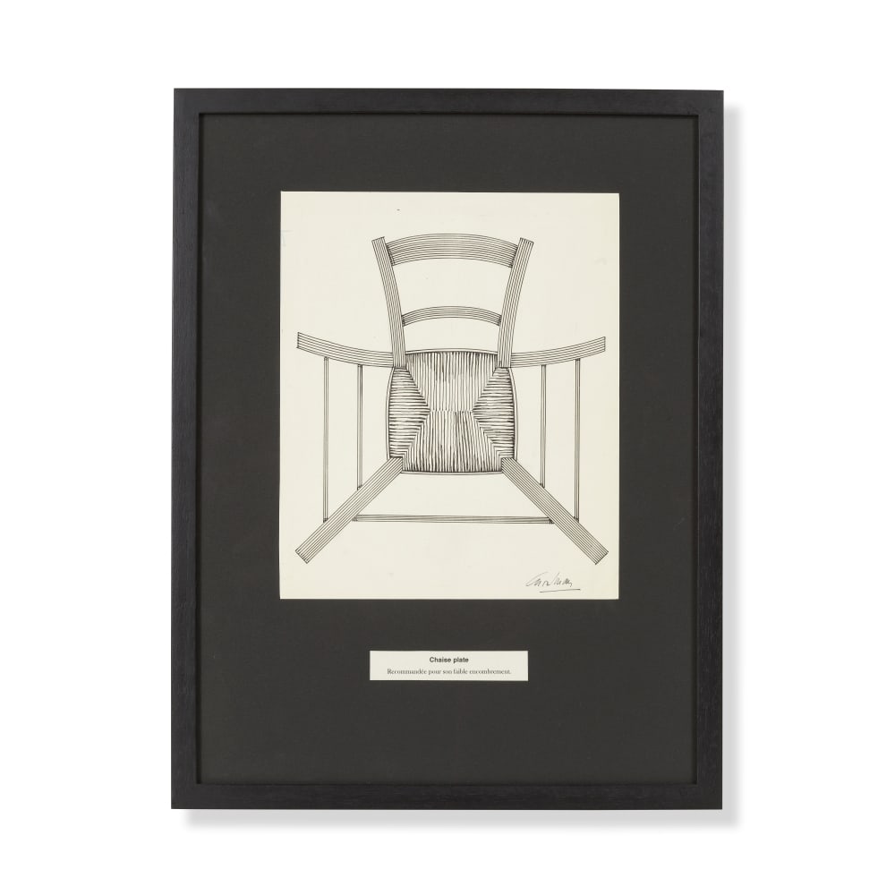 JACQUES CARELMAN (1929-2012) Chaise plateRecommandée pour son faible encombrement: JACQUES CARELMAN (1929-2012) Chaise plate Recommandée pour son faible encombrement signé 'Carelman' (en bas à droite) feutre sur papier Exécuté vers 1969 signed 'Carelman' (lo