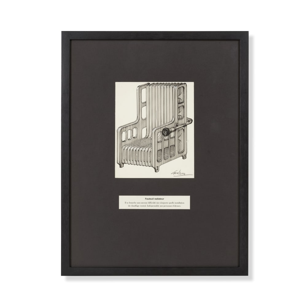 JACQUES CARELMAN (1929-2012) Fauteuil radiateur Il se branche sans aucune diffuculté sur n'...: JACQUES CARELMAN (1929-2012) Fauteuil radiateur Il se branche sans aucune diffuculté sur n'importe quelle installation de chauffage central. Indispensable aux personnes frileuses. signé 'Car