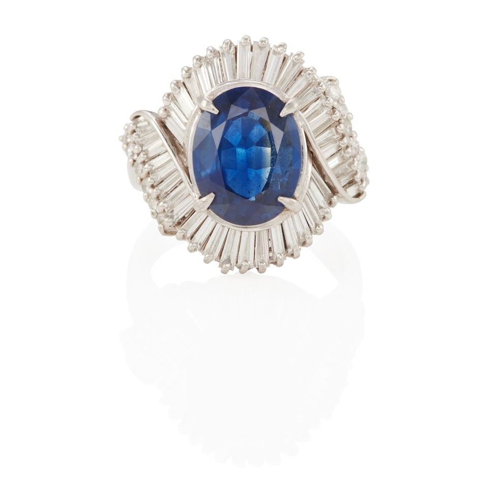 PLATINUM, SAPPHIRE AND DIAMOND RING (1 of 3)