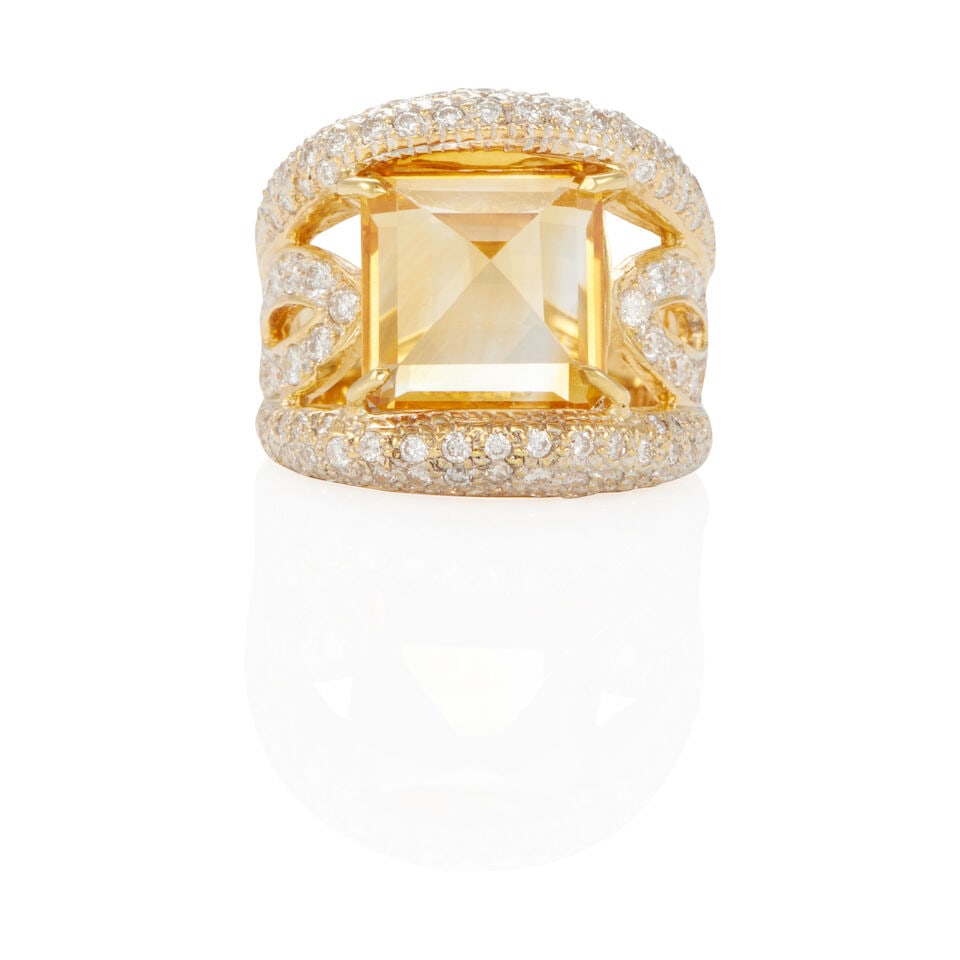18K GOLD, CITRINE AND DIAMOND RING (1 of 2)