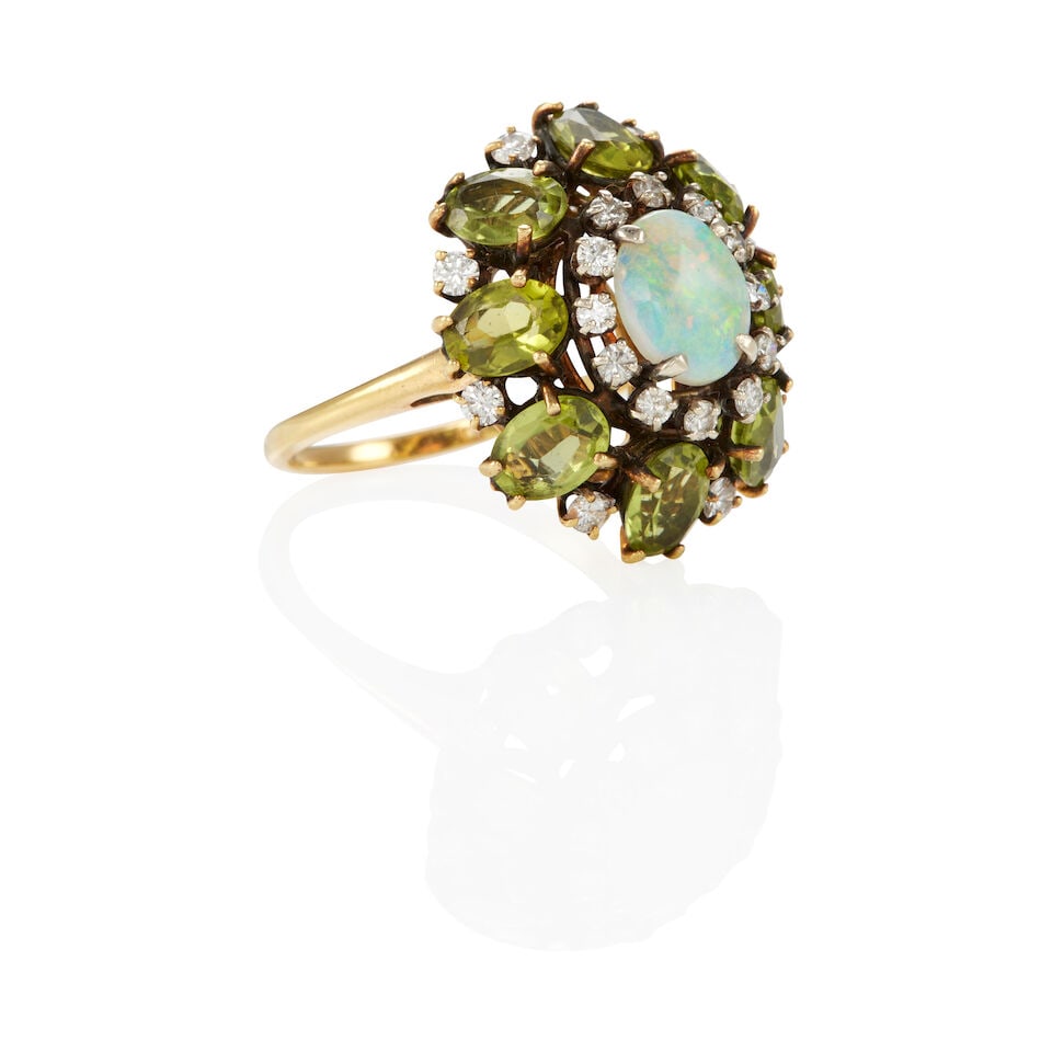 18K GOLD, OPAL, PERIDOT AND DIAMOND RING - 2