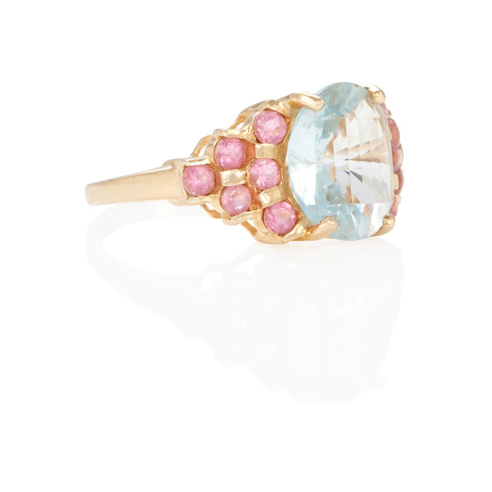 14K GOLD, AQUAMARINE, AND TOURMALINE RING - 2