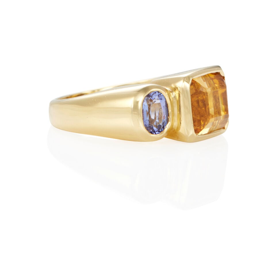 18K GOLD, CITRINE AND TANZANITE RING - 2