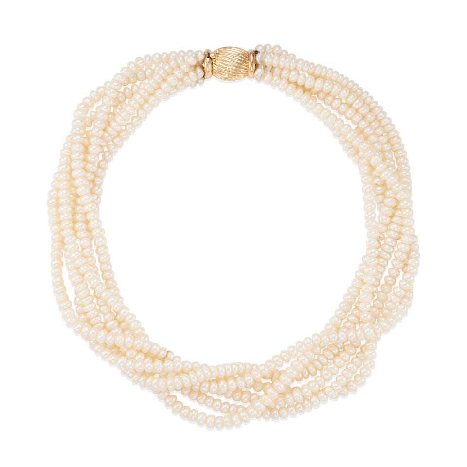 14K GOLD AND MULTI-STRAND CULTURED PEARL NECKLACE (1 of 2)