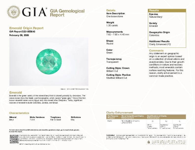 LOOSE EMERALD WITH GIA REPORT - 2