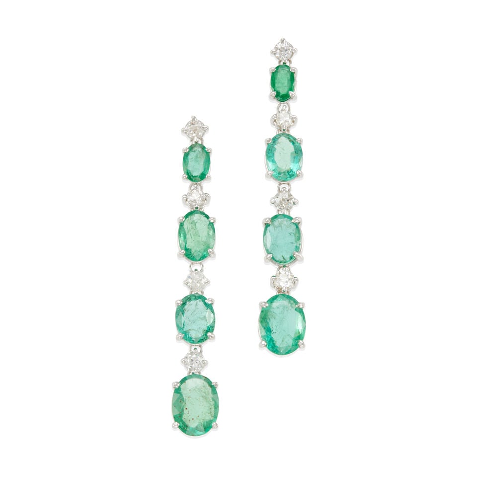 PAIR OF 14K GOLD, EMERALD AND DIAMOND EARRINGS (1 of 2)