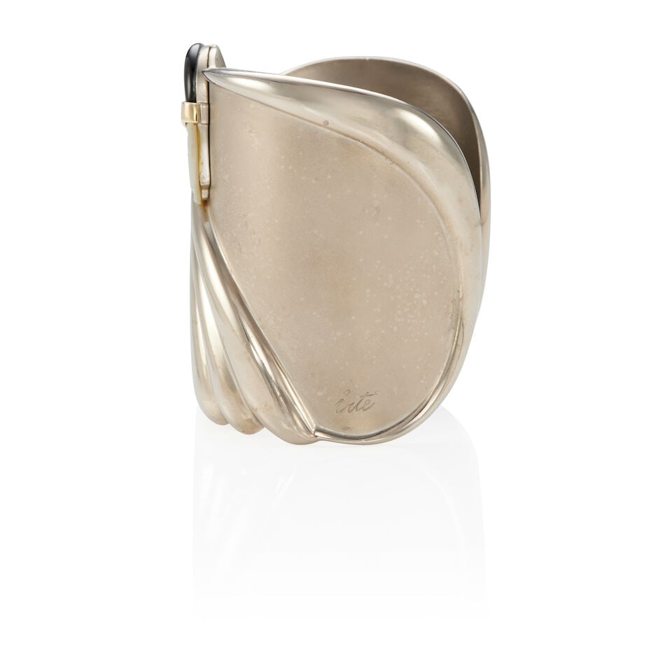 ERTE: STERLING SILVER, 14K, DIAMOND, ONYX, AND MOTHER OF PEARL 'TEMPEST' CUFF BRACELET - 2