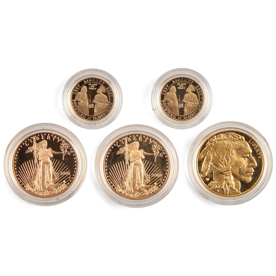 FIVE UNITED STATES GOLD COINS. (1 of 2)