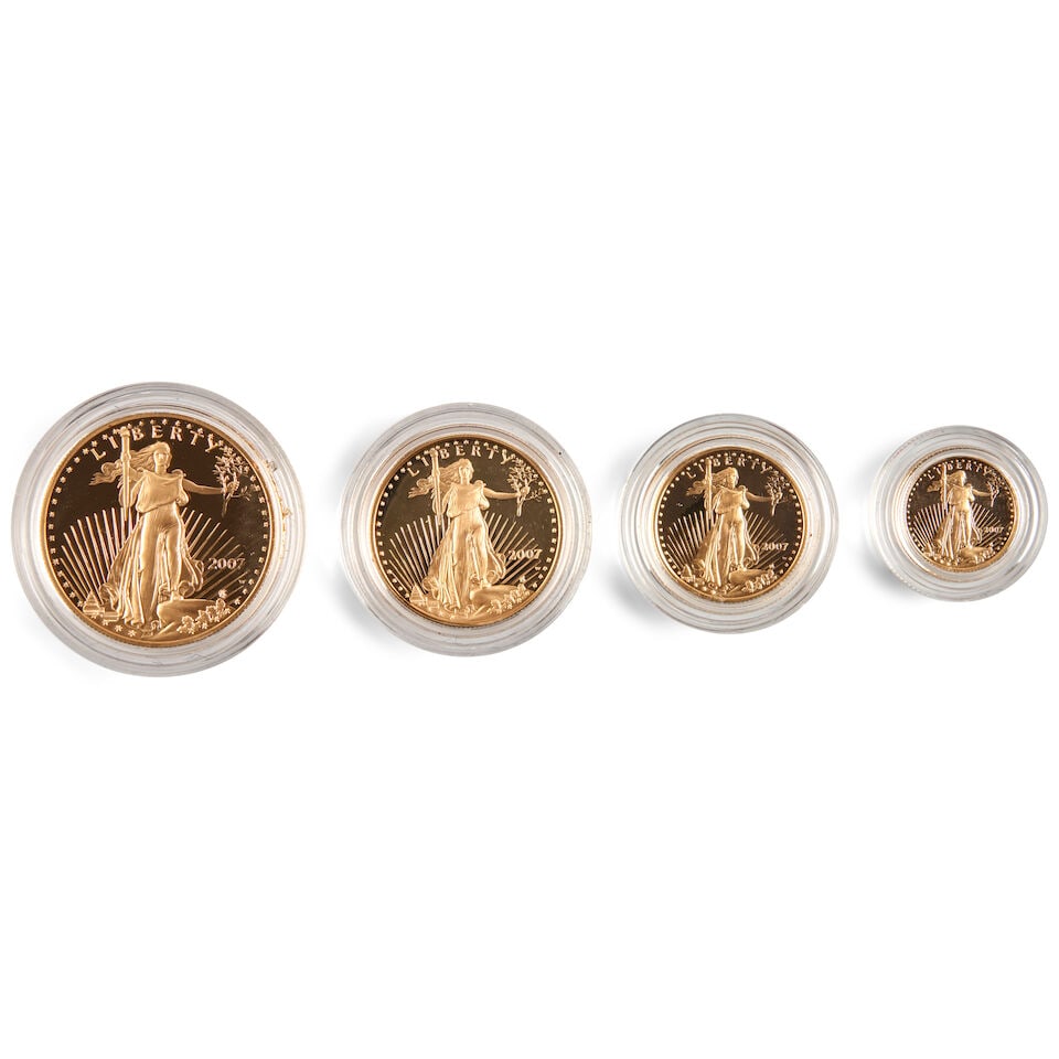 A SET OF FOUR UNITED STATES 2007 PROOF AMERICAN EAGLE GOLD BULLION COINS. (1 of 2)
