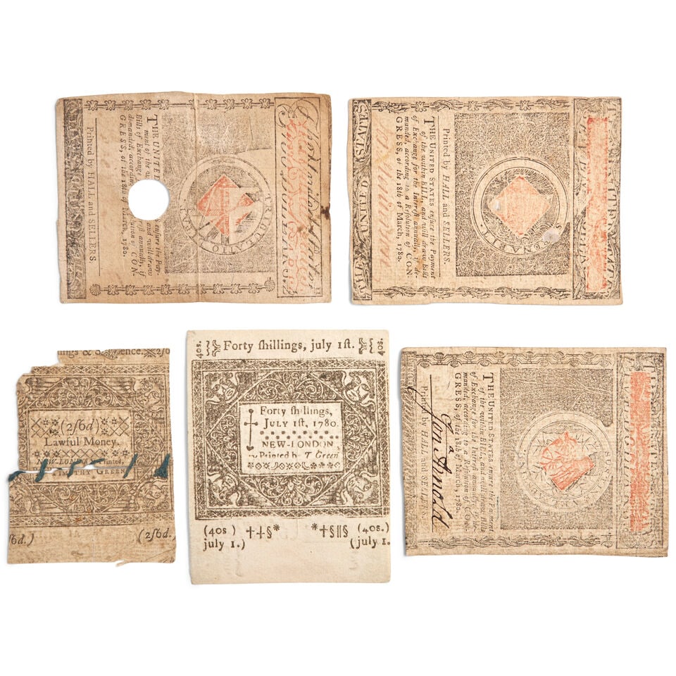FIVE MASSACHUSETTS, RHODE ISLAND, AND CONNECTICUT COLONIAL CURRENCY NOTES. - 2