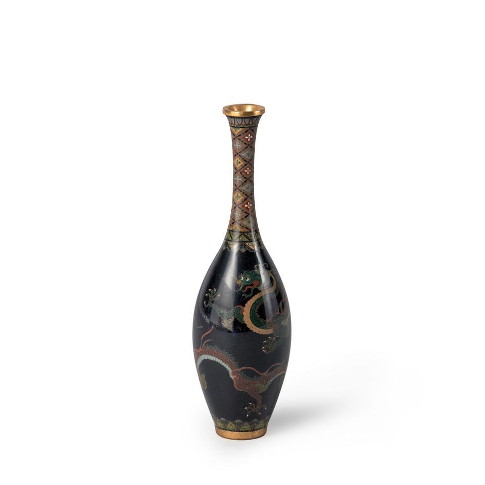 A Slender Cloisonne-enamel Vase By Namikawa Yasuyuki (1845-1927), Meiji era (1868-1912), late 19...: A Slender Cloisonne-enamel Vase By Namikawa Yasuyuki (1845-1927), Meiji era (1868-1912), late 19th/early 20th century, 5 7/8in (15cm) high Lot to be sold without reserve. This lot is subject to the