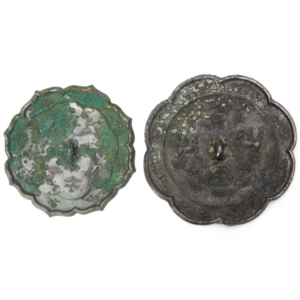 Two Petal-Lobed Bronze Mirrors China, Tang style, (2) (1 of 2)