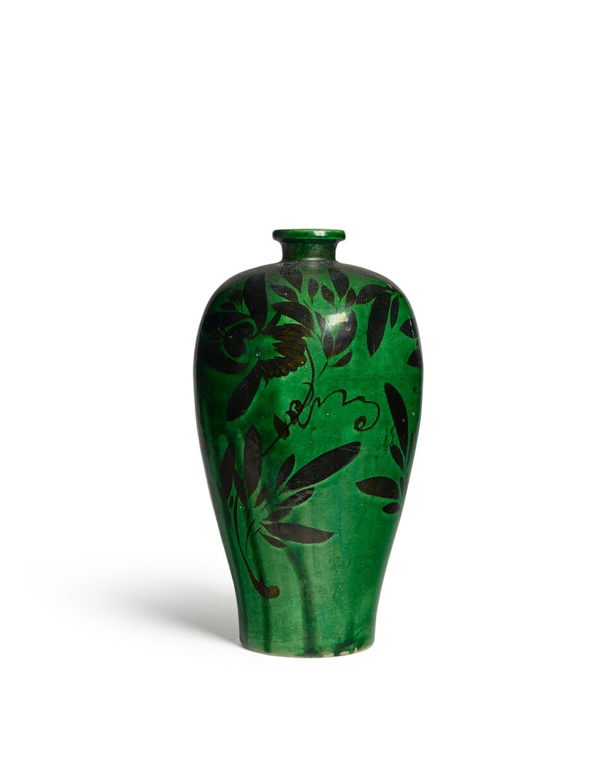 A Large Green-glazed Black-painted 'Peony' Meiping China, Jin style, - 2