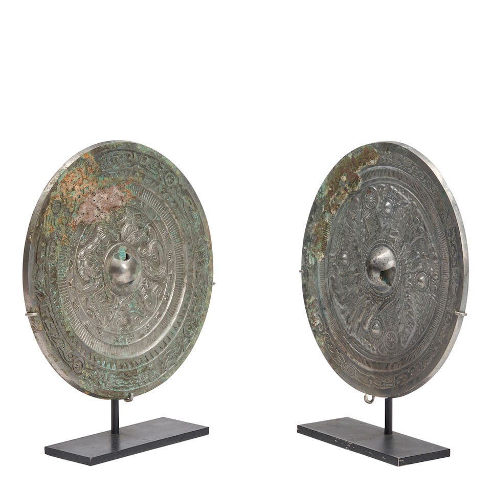 Two Cast Bronze Mirrors China, Han style, (2) - 2