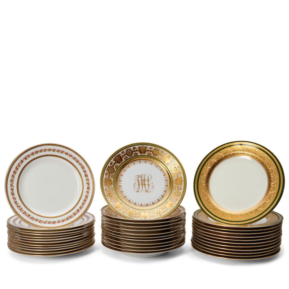 Three Sets of Gilded Porcelain Dinner Plates, (1 of 1)