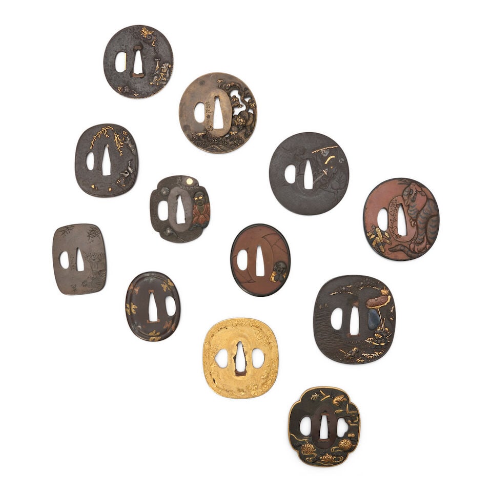 Twelve Mixed-Metal Tsuba Japan, late Edo period (1615-1868) or Meiji era (1868-1912), (12) (1 of 2)