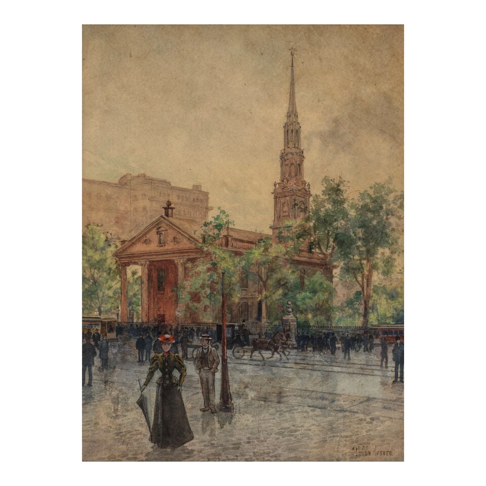 AMERICAN SCHOOL (20th CENTURY) View of Trinity Church in New York 12 7/8 x 10 1/4 in. (32.7 x 26... (1 of 4)